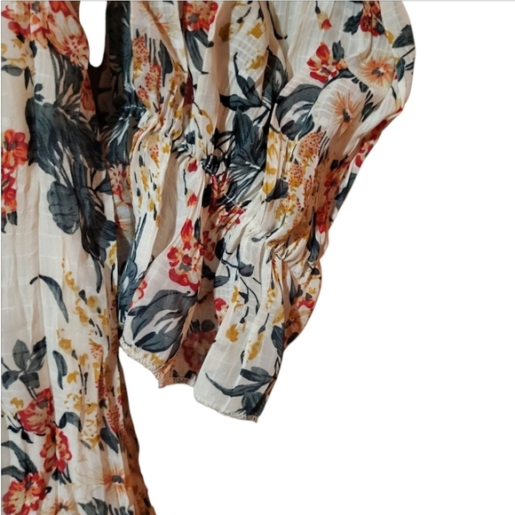 POL Dress Medium Midi Colorful Floral Tiered Lined Ruffle Tie Neck Wrinkle Knit - Picture 3 of 7